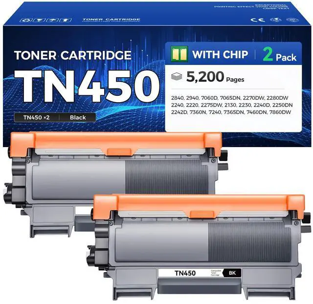 Main image of TN450 Toner Cartridge Black 2-Pack Printer Replacement Compatible for Brother TN-450 TN420 TN-420 HL-2270DW HL-2280DW HL-2230 MFC-7360N MFC-7860DW DCP-7065DN Intellifax 2840 2940 MFC-7240 HL-2240D Ink