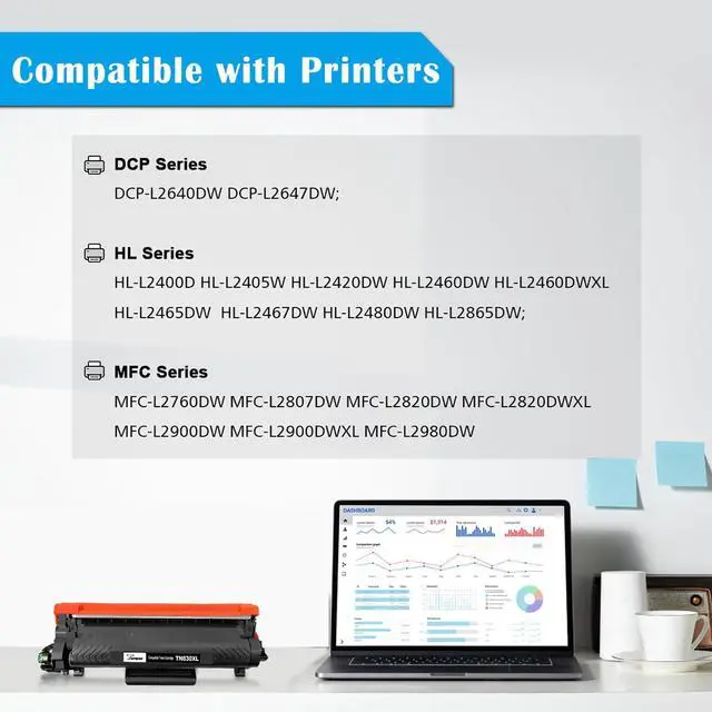 Alt view image 2 of 7 - TN830XL TN-830XL Replacement Toner Cartridge Black High Capacity for Printer HL-L2400D L2405W L2420DW L2460DW L2865DW L2467DW DCP-L2640DW L2647DW L2760DW L2820DWXL MFC-L2900DW L2900DWXL