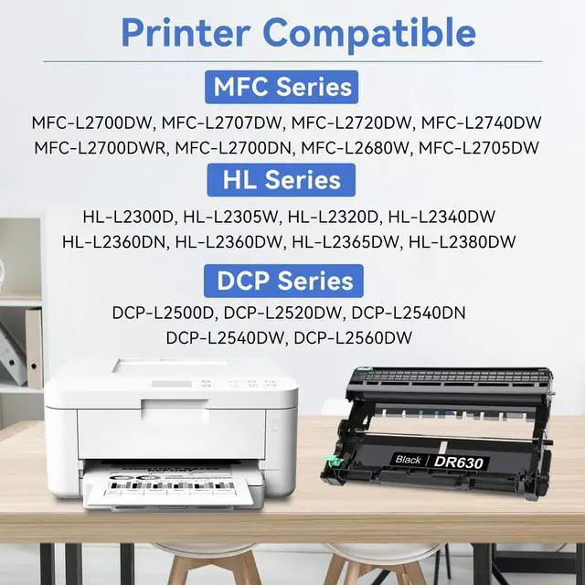 Alt view image 3 of 6 - DR630 Compatible Drum Unit Replacement for Brother DR630 TN630 TN660 TN-660 Toner Cartridge for HL-L2300D HL-L2305W MFC-L2700DW MFC-L2707DW DCP-L2500D DCP-L2520DW Printer