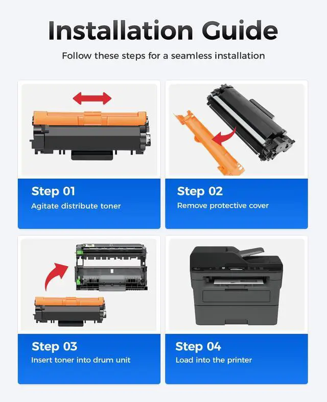 Alt view image 4 of 6 - TN760 Black Toner Cartridge 2-Pack Compatible Replacement for Brother TN-760 TN730 TN-730 MFC-L2710DW MFC-L2750DW HL-L2350DW DCP-L2550DW HL-L2395DW HL-L2370DW HL-L2325DW HL-L2390DW MFC-L2690DW Printer