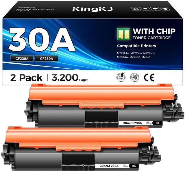 Main image of 30A Black Toner Cartridge 2-Pack with chip High Yield Replacement for HP 30A CF230A 30X CF230X Compatible for HP LaserJet Pro MFP M227fdw M227fdn M203dw M227sdn M203dn M203d Printer M277 M203 Ink Copy