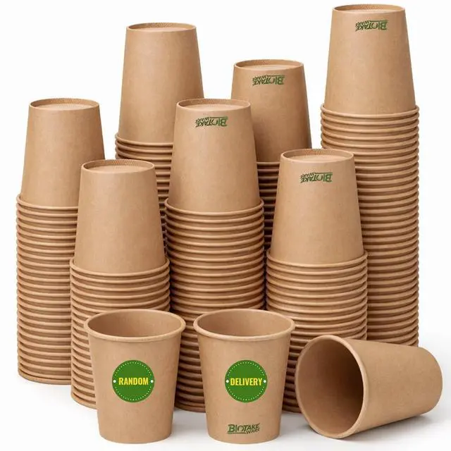 Main image of 150 Pack 8 oz Disposable Paper Cups, Brown Coffee Cups Unbleached Kraft Paper, Sturdy Leak Resistant Hot/Cold Disposable Cups for Party Home Office