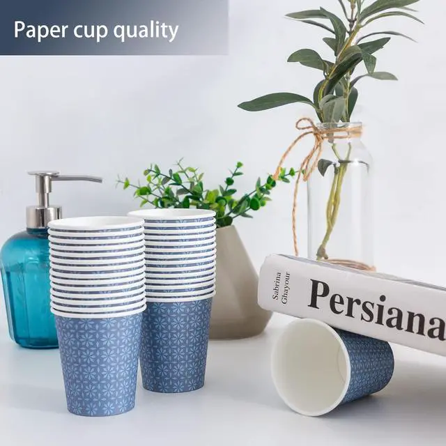 Alt view image 4 of 7 - 300 Pack 5oz Paper Cups, Disposable Bathroom Navy Floral Small Mouthwash Cups 5 OZ for Barth, Parties, Picnics, Barbecues, Travel and Events