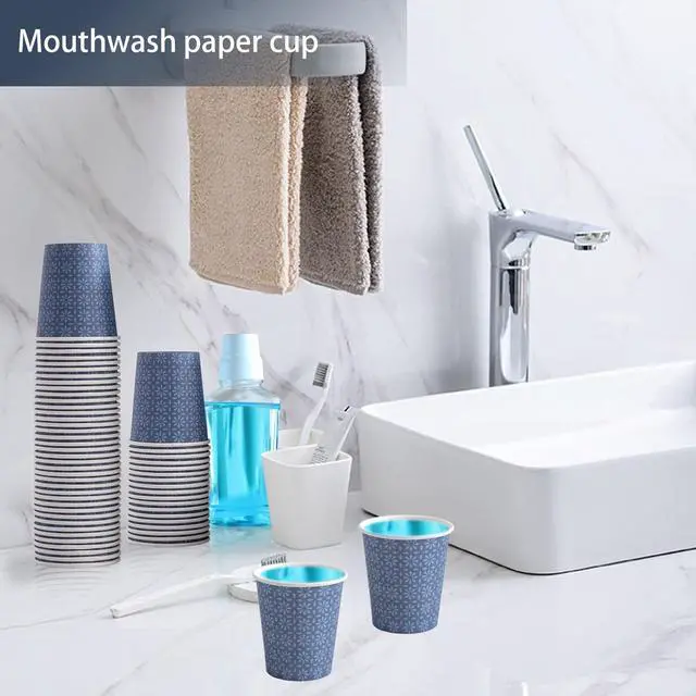 Alt view image 6 of 7 - 300 Pack 5oz Paper Cups, Disposable Bathroom Navy Floral Small Mouthwash Cups 5 OZ for Barth, Parties, Picnics, Barbecues, Travel and Events