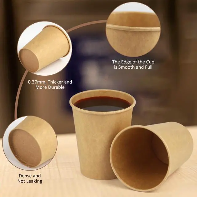 Alt view image 2 of 7 - Paper Cups, 100 Pack 8 Oz Kraft Disposable Cups, Paper Coffee Cups 8 Oz, Hot Cups Water Cups for Home Office Outdoor