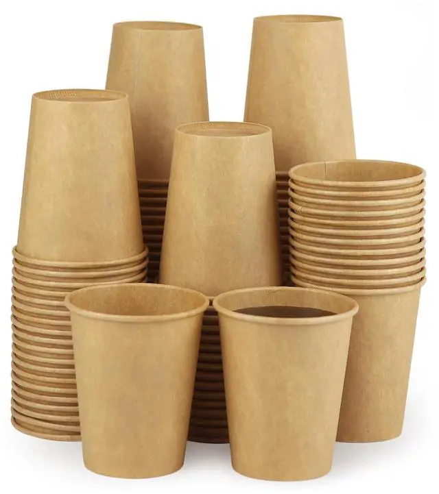 Main image of Kraft 100 Pack Paper Cups - 8 Oz Hot Compostable Cups for Coffee, Water & More