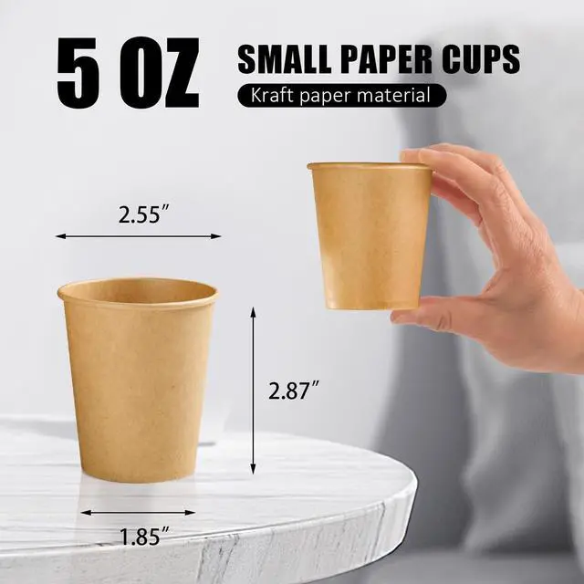 Alt view image 2 of 7 - 100 Pack 5 oz Paper Cups, Disposable Kraft Bathroom Cups 5 Ounce, Espresso Coffee Hot/Cold Beverage Cups for Home, Kitchen, Party
