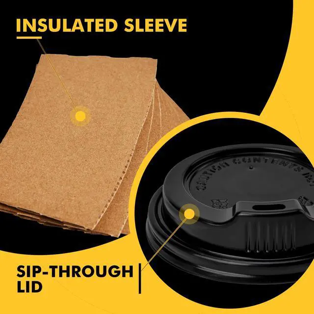 Alt view image 3 of 7 - 12 oz 50 pack Disposable Paper Coffee Cups with Lids and Sleeves
