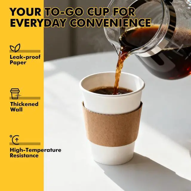 Alt view image 5 of 7 - 12 oz 50 pack Disposable Paper Coffee Cups with Lids and Sleeves