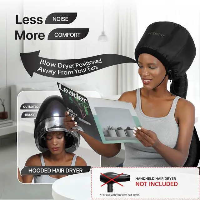 Alt view image 4 of 7 - Hooded Hair Dryer Attachment w/A Headband Integrated That Reduces Heat Around Ears & Neck - Hair Dryer Hooded Diffuser Cap for Curly, Speeds Up Drying Time, Deep Conditioning At Home - Portable, Large