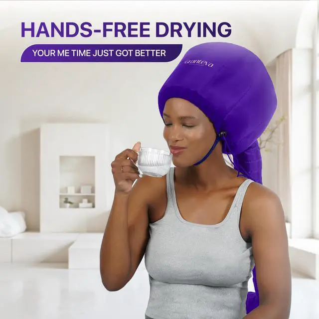 Alt view image 4 of 7 - Bonnet Hair Dryer Attachment w/A Headband Integrated that Reduces Heat Around Ears & Neck - Diffuser Cap for Hair Dryer Curly Hair, Speeds Up Drying Time, Deep Conditioning at Home - Large (Purple)