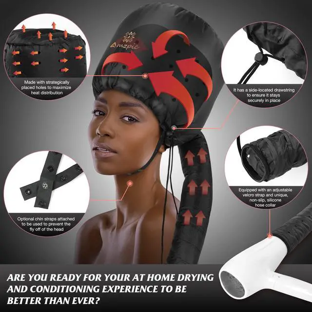 Alt view image 2 of 7 - Bonnet Hood Hair Dryer Attachment - Soft, Adjustable Extra Large Bonnet Hair Dryer for Speeds Up Drying Time at Home, Easy to Use for Styling, Curling and Deep Conditioning (Black)