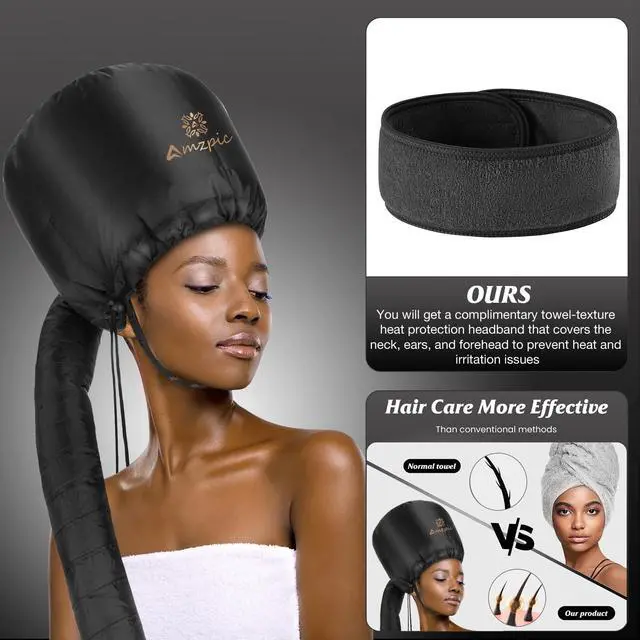 Alt view image 3 of 7 - Bonnet Hood Hair Dryer Attachment - Soft, Adjustable Extra Large Bonnet Hair Dryer for Speeds Up Drying Time at Home, Easy to Use for Styling, Curling and Deep Conditioning (Black)