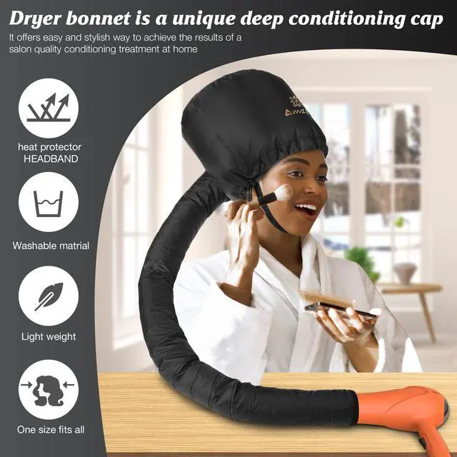 Alt view image 4 of 7 - Bonnet Hood Hair Dryer Attachment - Soft, Adjustable Extra Large Bonnet Hair Dryer for Speeds Up Drying Time at Home, Easy to Use for Styling, Curling and Deep Conditioning (Black)