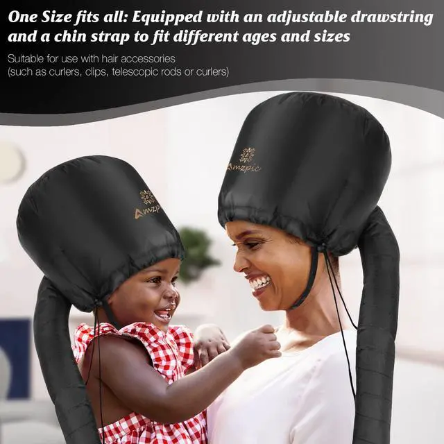 Alt view image 5 of 7 - Bonnet Hood Hair Dryer Attachment - Soft, Adjustable Extra Large Bonnet Hair Dryer for Speeds Up Drying Time at Home, Easy to Use for Styling, Curling and Deep Conditioning (Black)