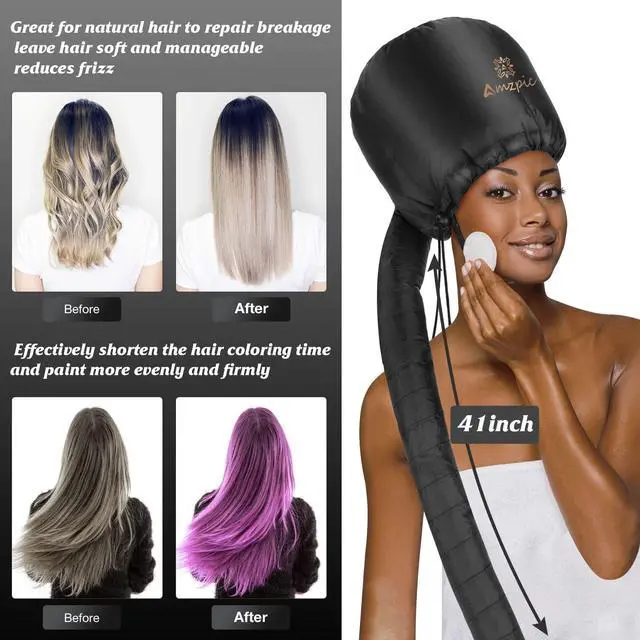 Alt view image 6 of 7 - Bonnet Hood Hair Dryer Attachment - Soft, Adjustable Extra Large Bonnet Hair Dryer for Speeds Up Drying Time at Home, Easy to Use for Styling, Curling and Deep Conditioning (Black)