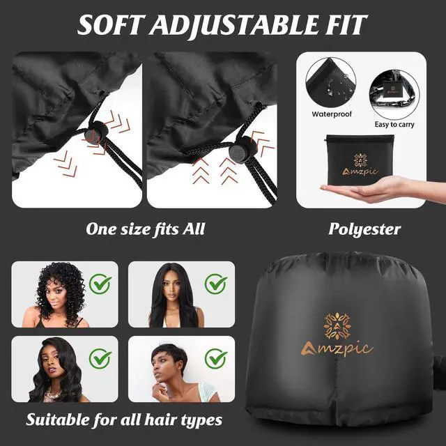 Alt view image 7 of 7 - Bonnet Hood Hair Dryer Attachment - Soft, Adjustable Extra Large Bonnet Hair Dryer for Speeds Up Drying Time at Home, Easy to Use for Styling, Curling and Deep Conditioning (Black)