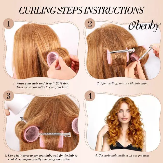 Alt view image 3 of 7 - 4 Sizes Hair Rollers for Women, Hair Curlers with Clips Comb Curlers for Long Short Curly Hair and Bangs (25, 36, 48, 60mm), Pink Mothers Day Birthday Gifts