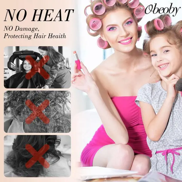 Alt view image 5 of 7 - 4 Sizes Hair Rollers for Women, Hair Curlers with Clips Comb Curlers for Long Short Curly Hair and Bangs (25, 36, 48, 60mm), Pink Mothers Day Birthday Gifts