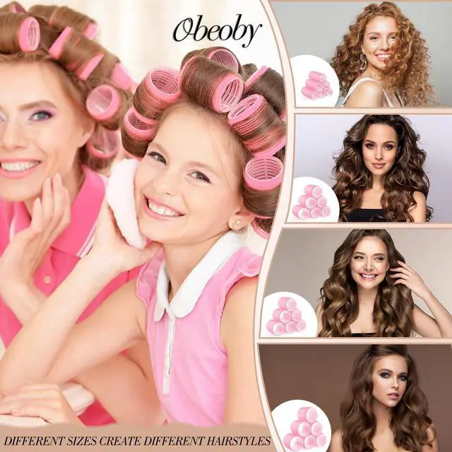 Alt view image 4 of 7 - 4 Sizes Hair Rollers for Women, Hair Curlers with Clips Comb Curlers for Long Short Curly Hair and Bangs (25, 36, 48, 60mm), Pink Mothers Day Birthday Gifts