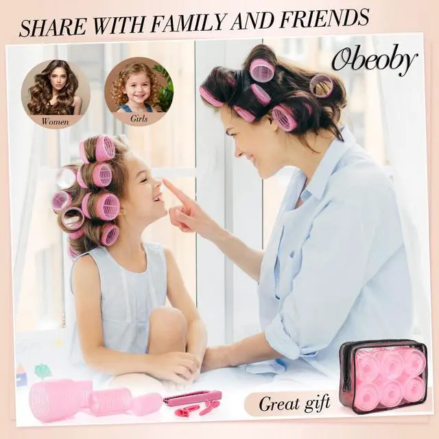 Alt view image 6 of 7 - 4 Sizes Hair Rollers for Women, Hair Curlers with Clips Comb Curlers for Long Short Curly Hair and Bangs (25, 36, 48, 60mm), Pink Mothers Day Birthday Gifts