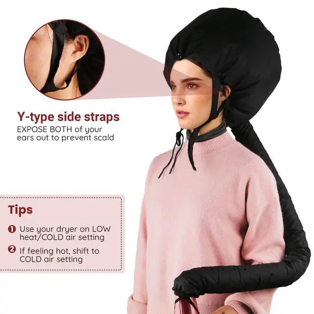 Alt view image 2 of 6 - Bonnet Hooded Hair Dryer Attachment, Larger Adjustable Deep Conditioning Cap for Fast Hair Drying with Elastic Band for Fixing Free, Hair Curling Nursing Oil Treat-Ment SPA Steamer Cap