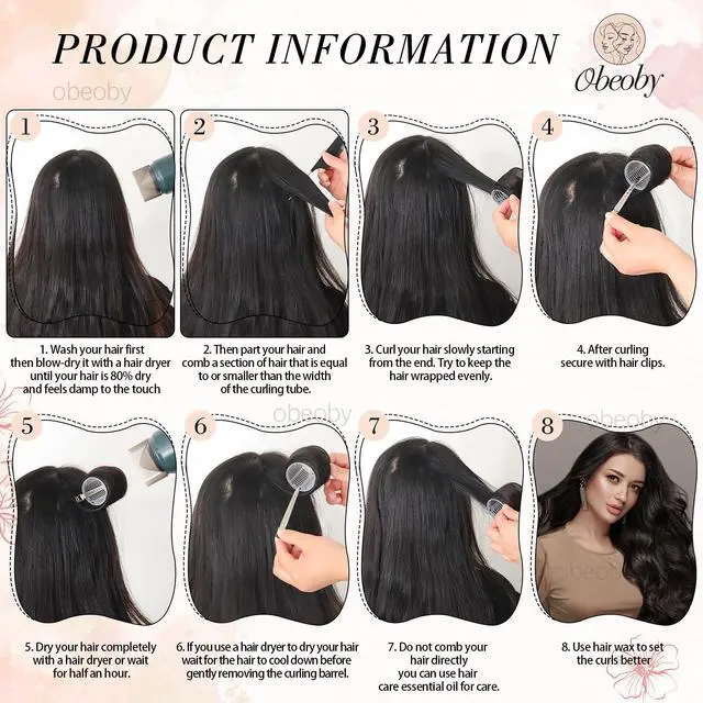 Alt view image 4 of 7 - 4 Sizes Self-Grip Hair Rollers Set - 50 Pcs Jumbo Curlers for Long, Short Hair and Bangs (25mm, 36mm, 48mm, 60mm) With Clips, Black