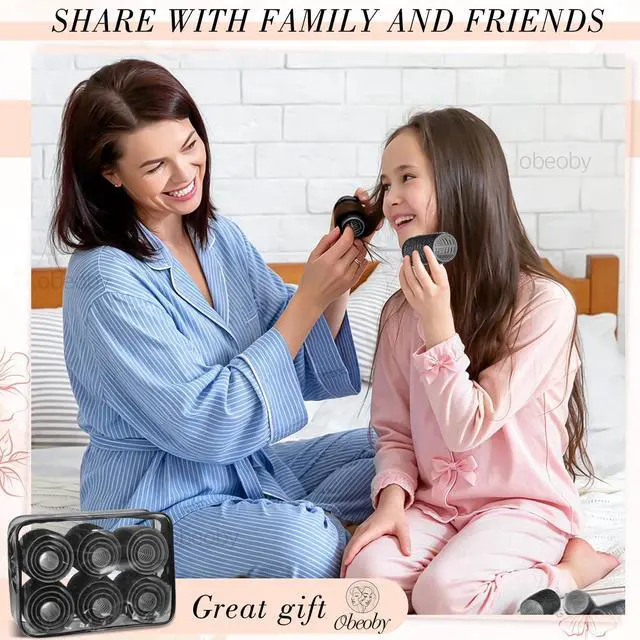 Alt view image 7 of 7 - 4 Sizes Self-Grip Hair Rollers Set - 50 Pcs Jumbo Curlers for Long, Short Hair and Bangs (25mm, 36mm, 48mm, 60mm) With Clips, Black