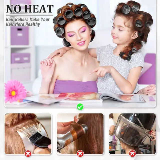 Alt view image 6 of 7 - Big Self-Grip Hair Curlers Rollers with Stainless Steel Duckbill Clips for Long, Medium, Thick Hair and Bangs Volume (Black)