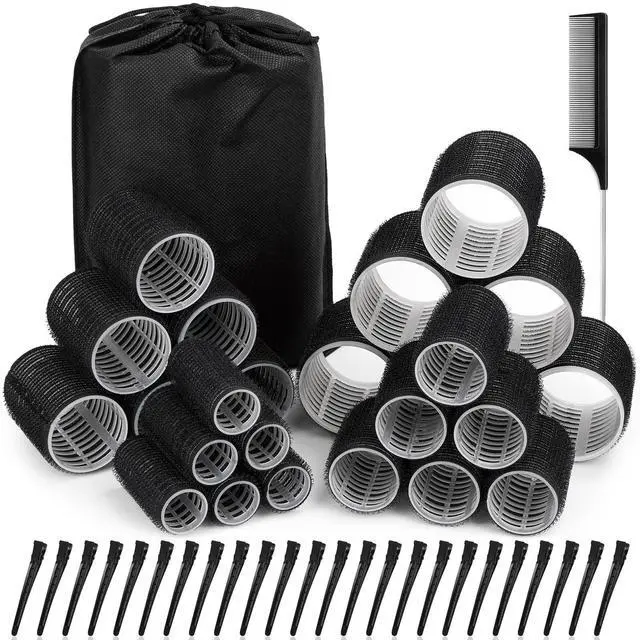Main image of 50 Pcs Rollers Hair Curlers Set with 24Pcs Self Grip Hair Rollers 4 Sizes and 24 Pcs Clips for Blowout Look Long Medium Short Thick Hair Volume