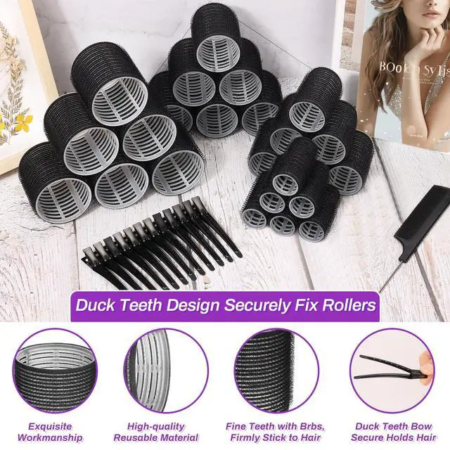 Alt view image 5 of 7 - 50 Pcs Rollers Hair Curlers Set with 24Pcs Self Grip Hair Rollers 4 Sizes and 24 Pcs Clips for Blowout Look Long Medium Short Thick Hair Volume
