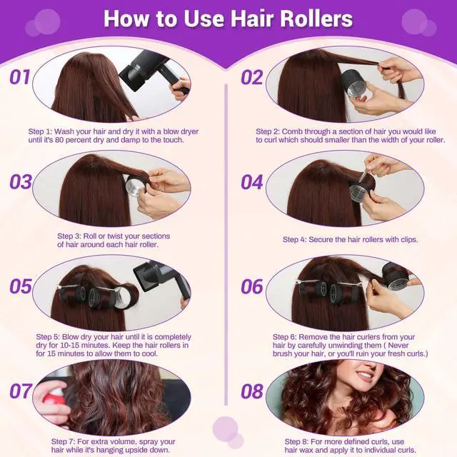 Alt view image 6 of 7 - 50 Pcs Rollers Hair Curlers Set with 24Pcs Self Grip Hair Rollers 4 Sizes and 24 Pcs Clips for Blowout Look Long Medium Short Thick Hair Volume