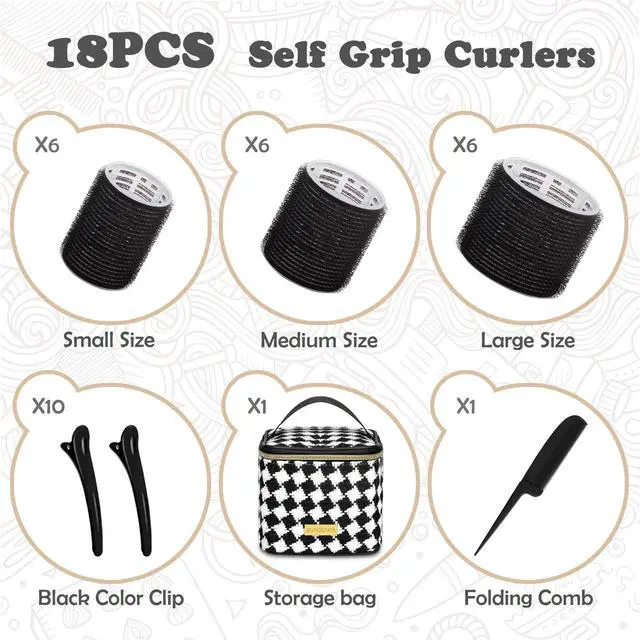 Alt view image 4 of 7 - Hair Roller Set 18 pcs,Hair rollers with hair clips and comb,Salon hairdressing curlers,DIY Hair Styles, 3 Sizes Hair Rollers in 1 set