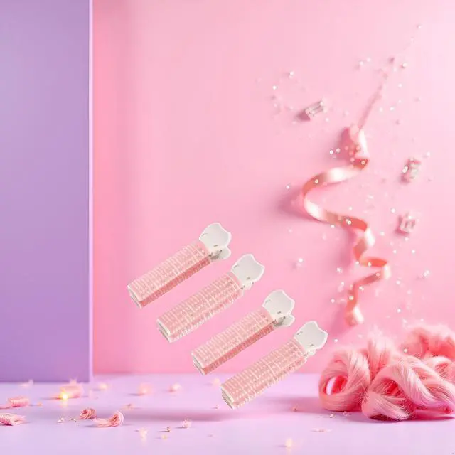 Alt view image 4 of 7 - 4 Pcs Pink Hair Rollers with Clip for Volumizing Bangs Curls - DIY Hair Styling Accessories Tool and Portable Self Grip Volume ClipsVolumizing Hair Clips,Styling Tools and Appliances