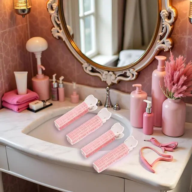 Alt view image 6 of 7 - 4 Pcs Pink Hair Rollers with Clip for Volumizing Bangs Curls - DIY Hair Styling Accessories Tool and Portable Self Grip Volume ClipsVolumizing Hair Clips,Styling Tools and Appliances