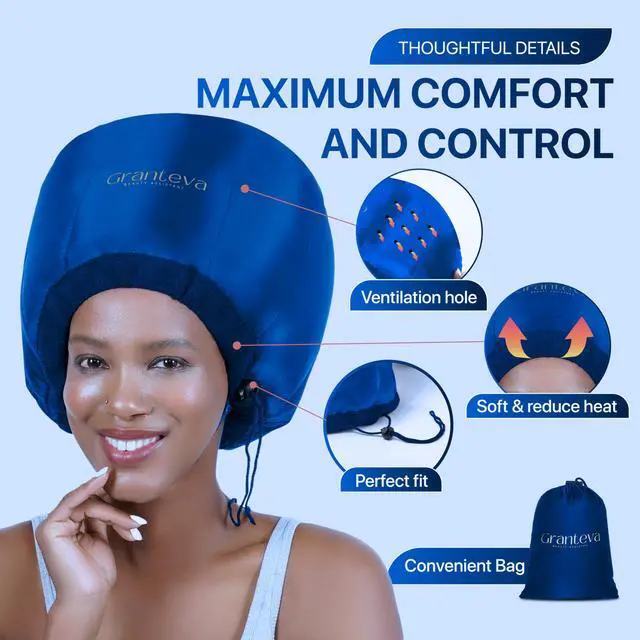 Alt view image 2 of 7 - Hair Dryer Bonnet Attachment w/A Headband Integrated that Reduces Heat Around Ears & Neck - Blow Dryer Attachment for Hair Dryer, Speeds Up Drying Time