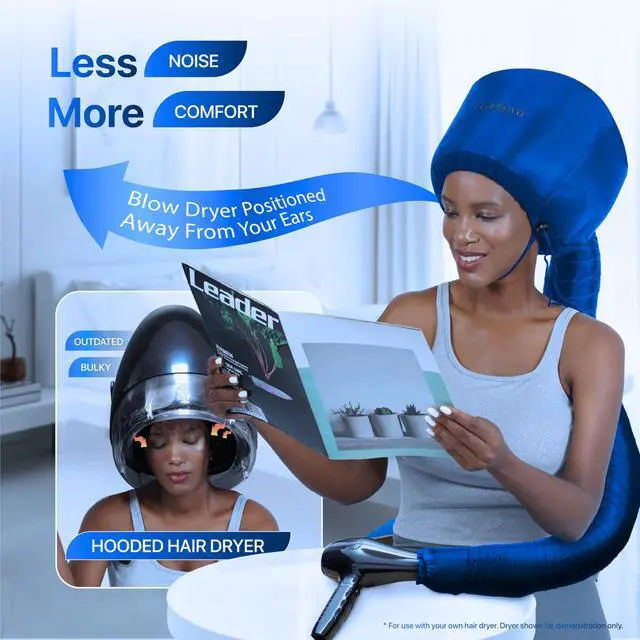 Alt view image 6 of 7 - Hair Dryer Bonnet Attachment w/A Headband Integrated that Reduces Heat Around Ears & Neck - Blow Dryer Attachment for Hair Dryer, Speeds Up Drying Time