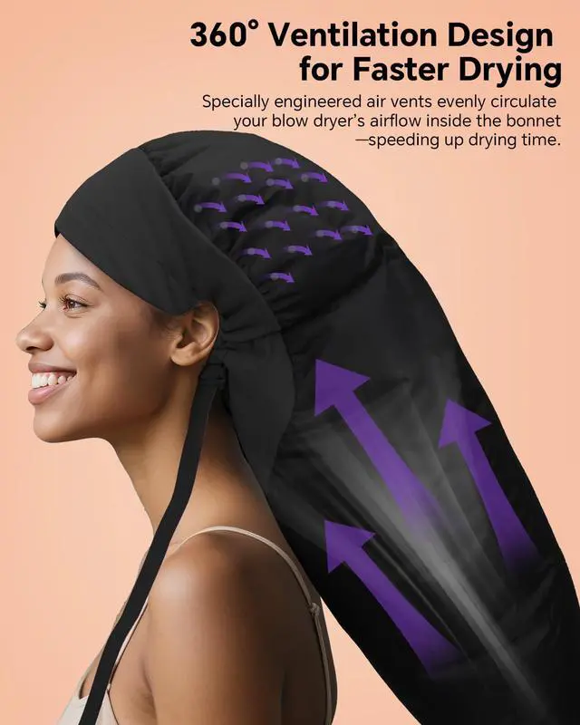 Alt view image 3 of 7 - Hair Dryer Bonnet Attachment 28.5" XL Hooded Dryer Cap for Faster Drying & Deep Conditioning, Extra-Large Space Fits Thick, Curly Hair & Styling Tools (Black, Extra Large)