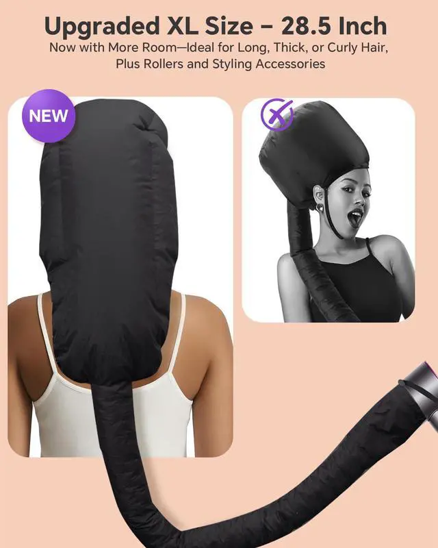 Alt view image 4 of 7 - Hair Dryer Bonnet Attachment 28.5" XL Hooded Dryer Cap for Faster Drying & Deep Conditioning, Extra-Large Space Fits Thick, Curly Hair & Styling Tools (Black, Extra Large)