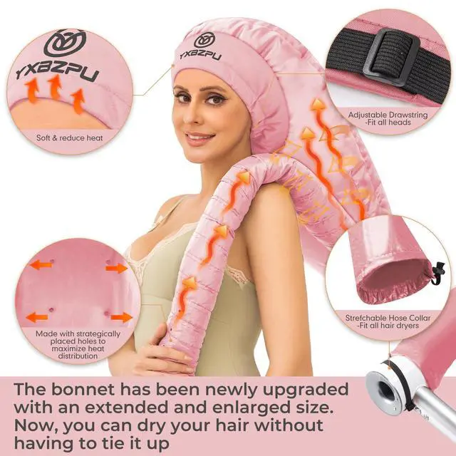 Alt view image 2 of 7 - Bonnet Hair Dryer,Hooded Hair Dryer Attachment, Dryer Hooded Diffuser Cap for Curly,Speeds Up Drying Time,Safety Deep Conditioning at Home(Pink)