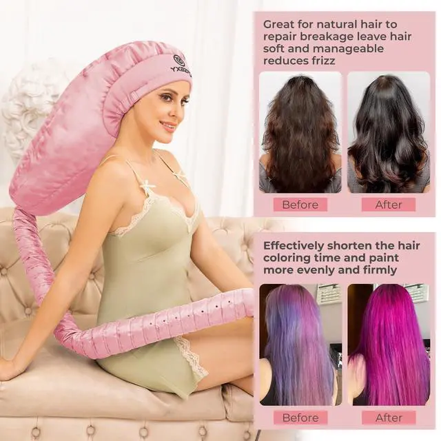 Alt view image 4 of 7 - Bonnet Hair Dryer,Hooded Hair Dryer Attachment, Dryer Hooded Diffuser Cap for Curly,Speeds Up Drying Time,Safety Deep Conditioning at Home(Pink)