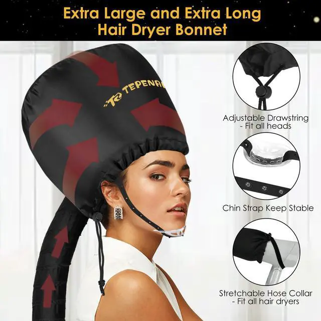 Alt view image 2 of 6 - Bonnet Hair Dryer Attachment, Large - Black, Upgraded Soft Adjustable for Hand Held Hair Dryer, Fast Drying, Ideal for Natural Curly Textured Hair Care and Speeds Up Drying Time at Home