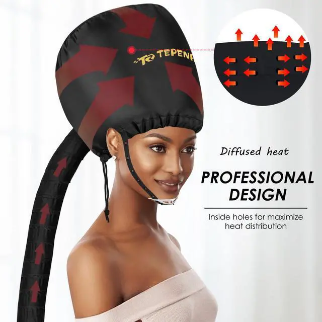 Alt view image 4 of 6 - Bonnet Hair Dryer Attachment, Large - Black, Upgraded Soft Adjustable for Hand Held Hair Dryer, Fast Drying, Ideal for Natural Curly Textured Hair Care and Speeds Up Drying Time at Home