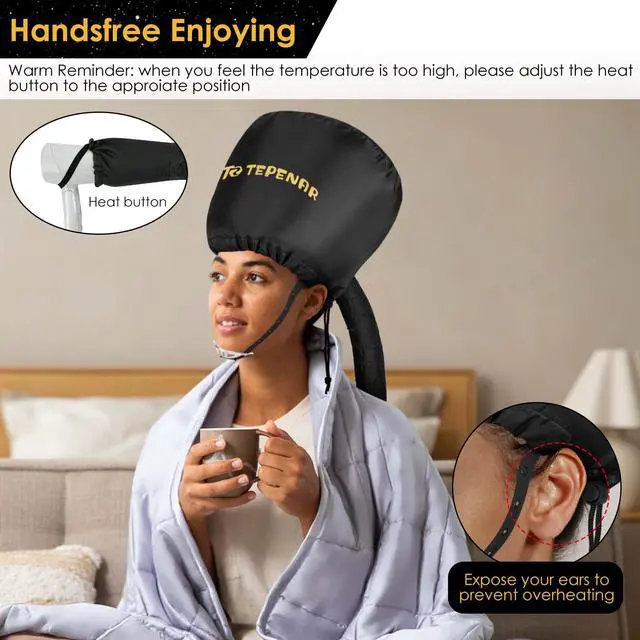 Alt view image 5 of 6 - Bonnet Hair Dryer Attachment, Large - Black, Upgraded Soft Adjustable for Hand Held Hair Dryer, Fast Drying, Ideal for Natural Curly Textured Hair Care and Speeds Up Drying Time at Home