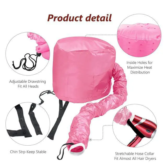 Alt view image 4 of 7 - Portable Hair Dryer Bonnet Attachment Adjustable Hair Dryer Bonnet for Hair Styling, Hair Color, Hair Condition and More- Deep Pink