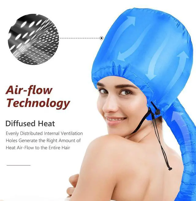 Alt view image 2 of 7 - Safety Portable Hair Dryer Bonnet Attachment for Hair Styling, Adjustable Chin Strap and Side Fitting Drawstring Hood Dryers for Hair Home