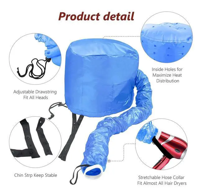 Alt view image 3 of 7 - Safety Portable Hair Dryer Bonnet Attachment for Hair Styling, Adjustable Chin Strap and Side Fitting Drawstring Hood Dryers for Hair Home