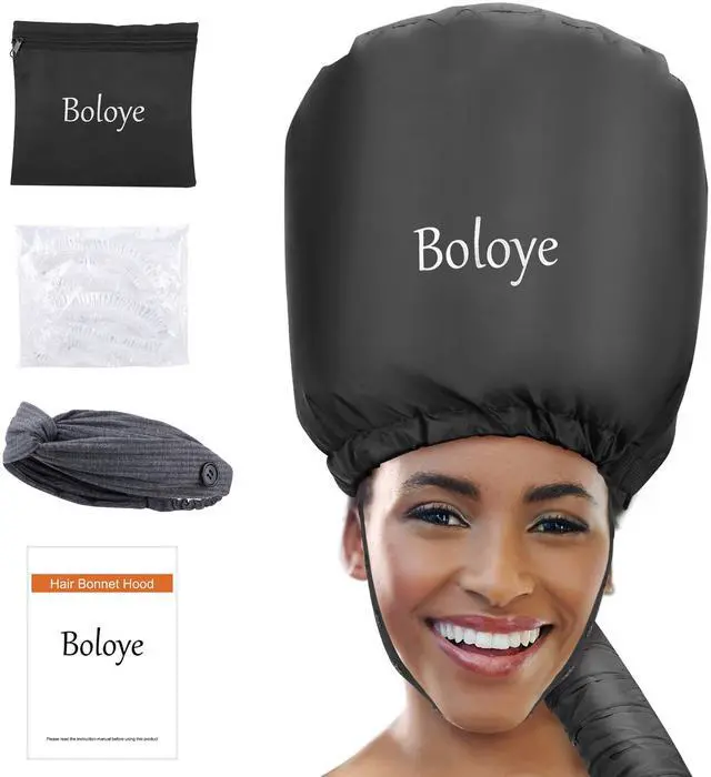Main image of Hair Dryer Bonnet Attachment 28.5" XL Hooded Dryer Cap for Faster Drying & Deep Conditioning, Extra-Large Space Fits Thick, Curly Hair & Styling Tools (Black, Universal)