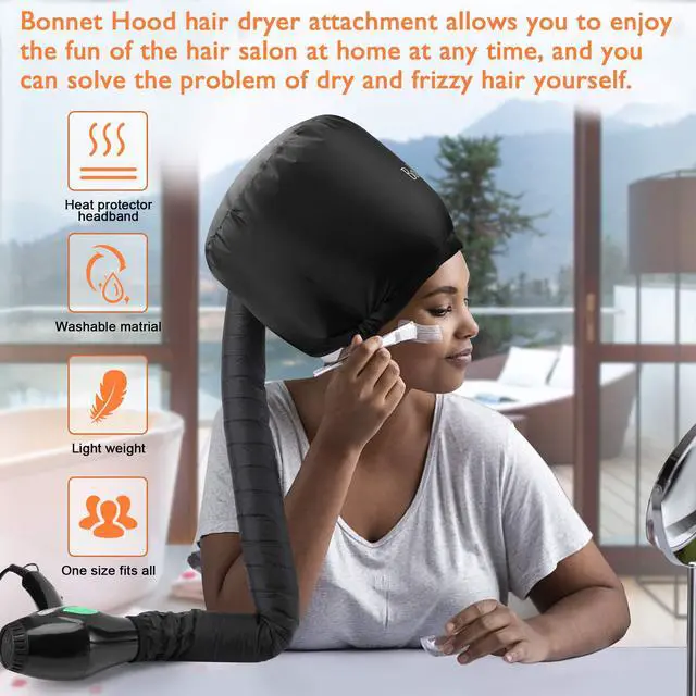 Alt view image 2 of 6 - Hair Dryer Bonnet Attachment 28.5" XL Hooded Dryer Cap for Faster Drying & Deep Conditioning, Extra-Large Space Fits Thick, Curly Hair & Styling Tools (Black, Universal)