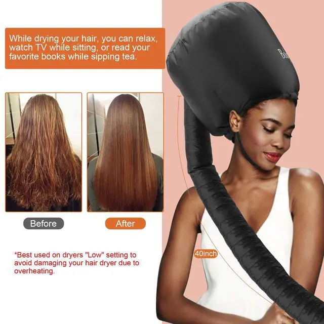Alt view image 4 of 6 - Hair Dryer Bonnet Attachment 28.5" XL Hooded Dryer Cap for Faster Drying & Deep Conditioning, Extra-Large Space Fits Thick, Curly Hair & Styling Tools (Black, Universal)